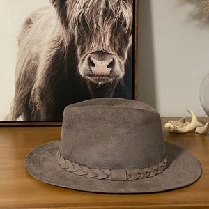 Grey suede fedora hat